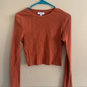 Topshop Orange Long Sleeve Cropped Top